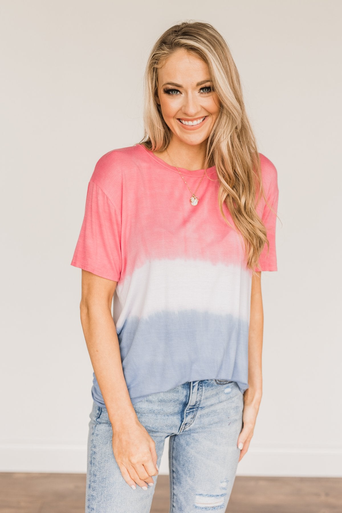 Honored & Inspired Tie-Dye Top- Red, Ivory & Blue