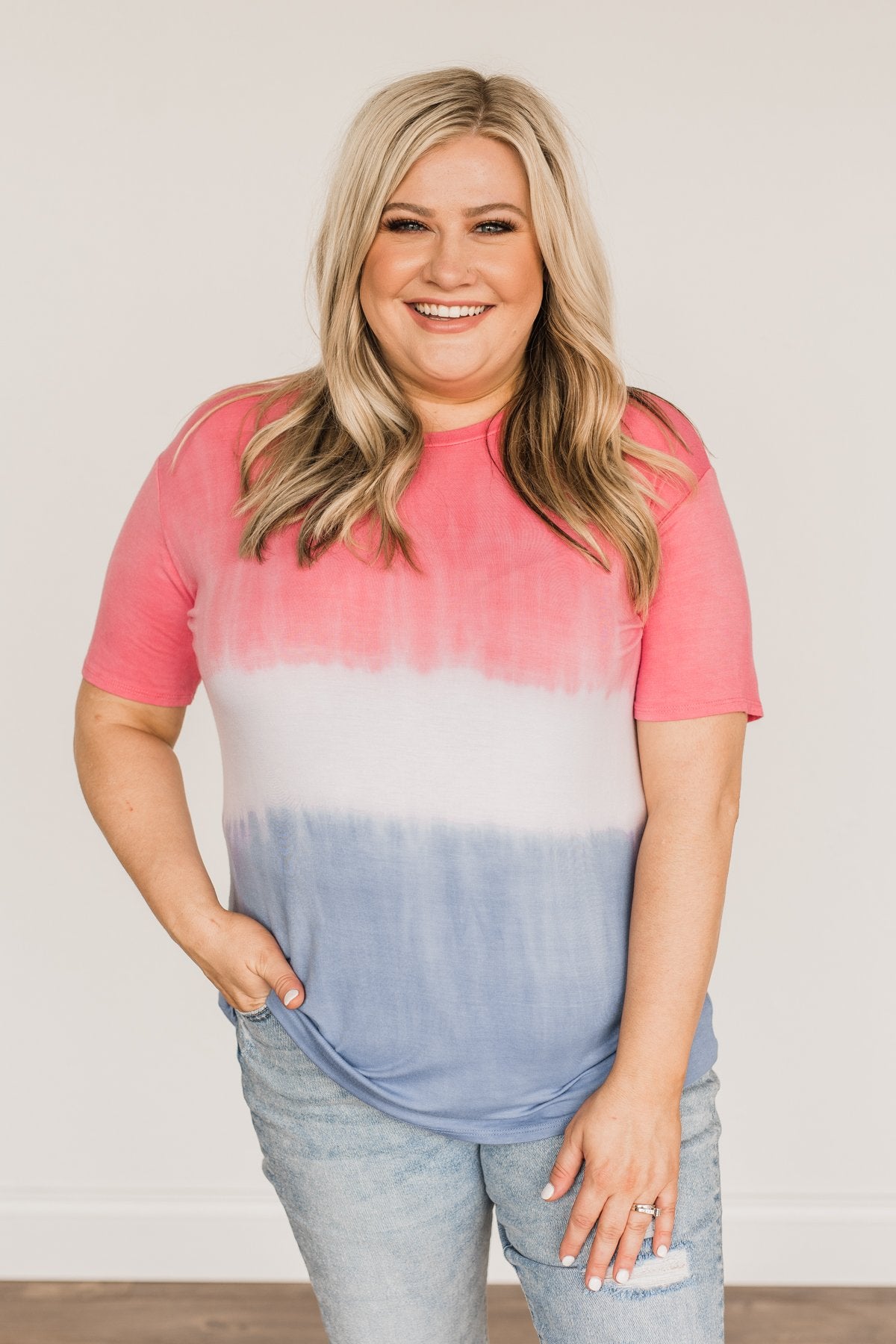 Honored & Inspired Tie-Dye Top- Red, Ivory & Blue