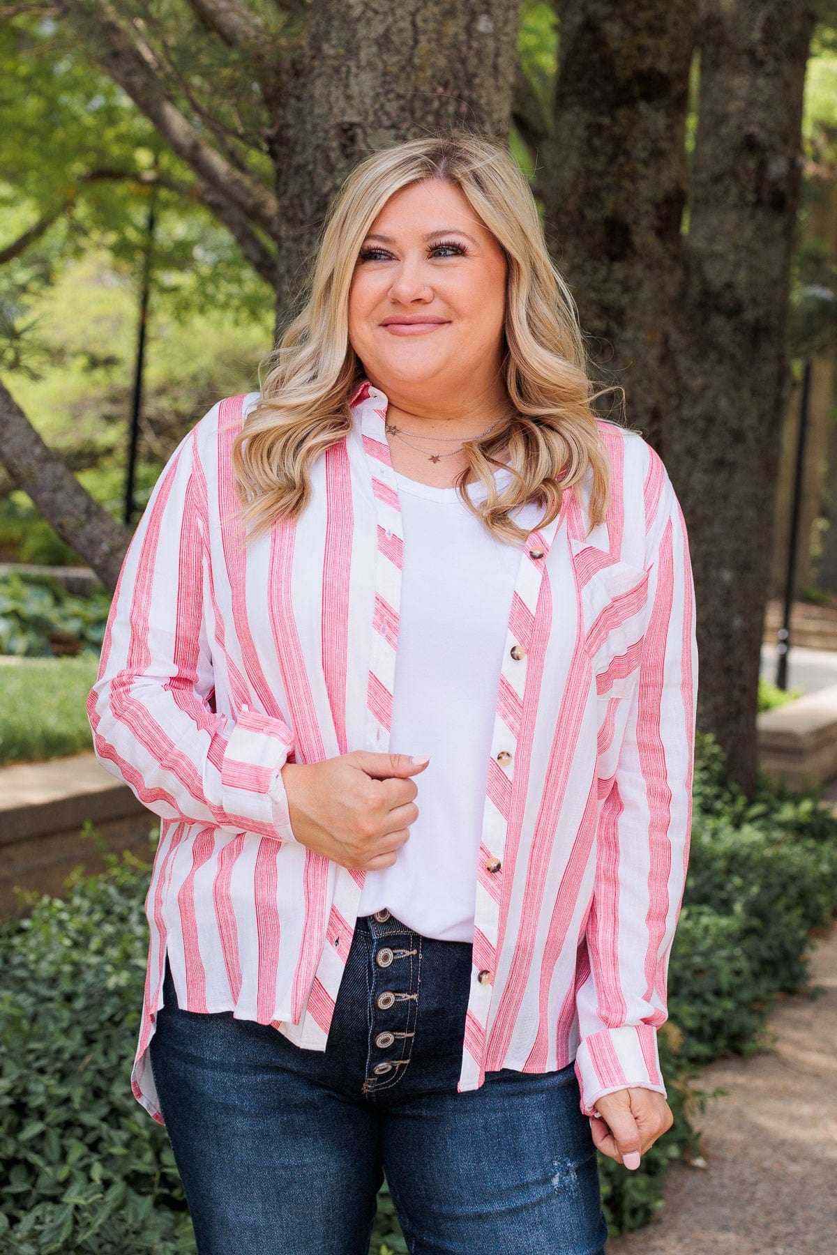 Full Of Pride Striped Button Up Top- Red