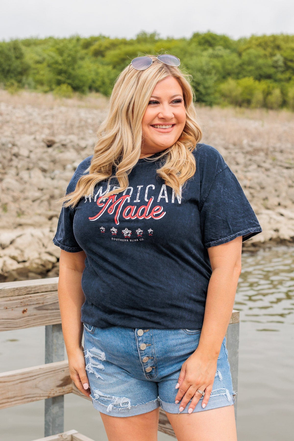 "American Made" Faded Graphic Tee- Navy