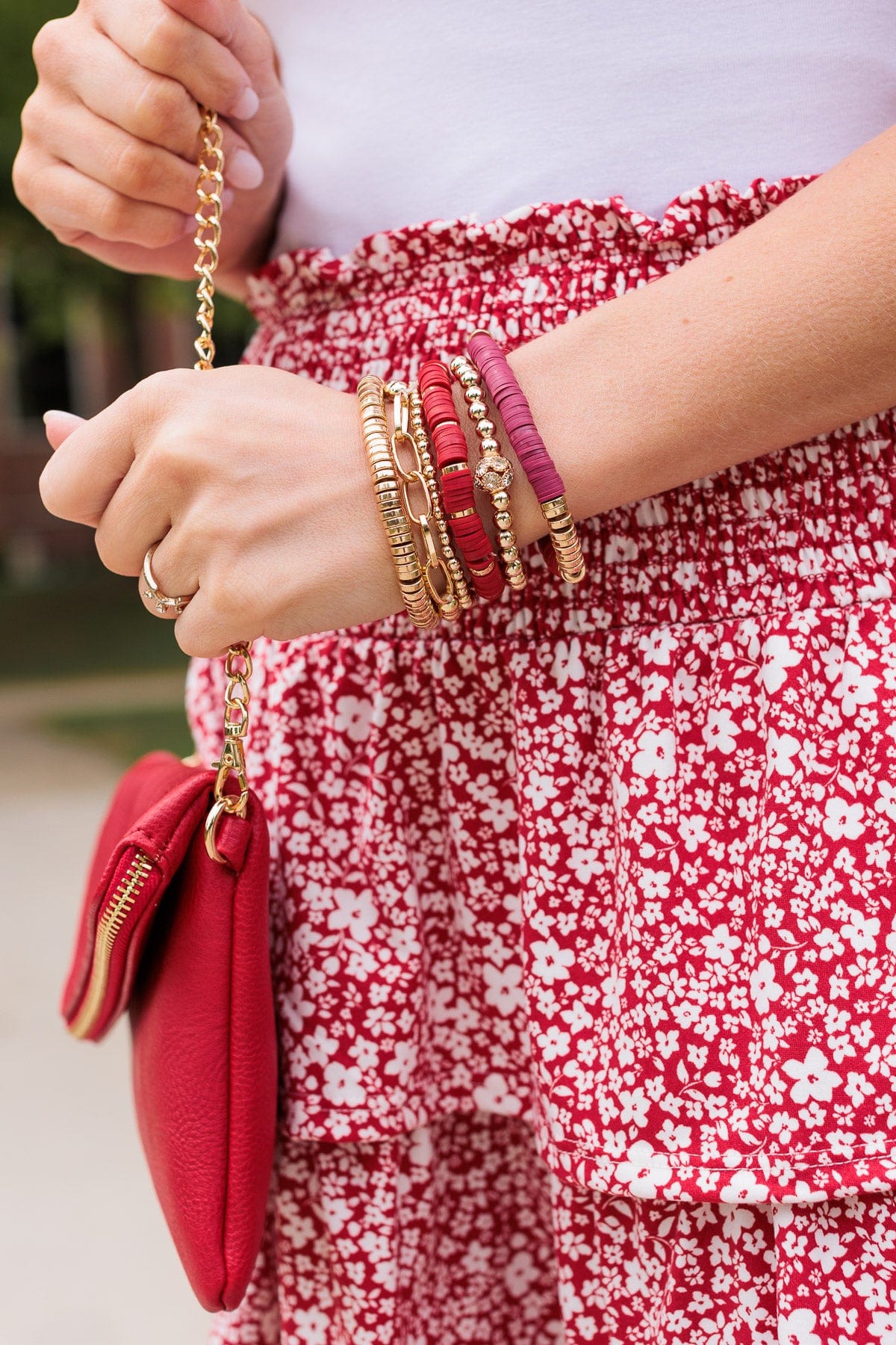 Bling Queen Gold Bracelet Set- Burgundy