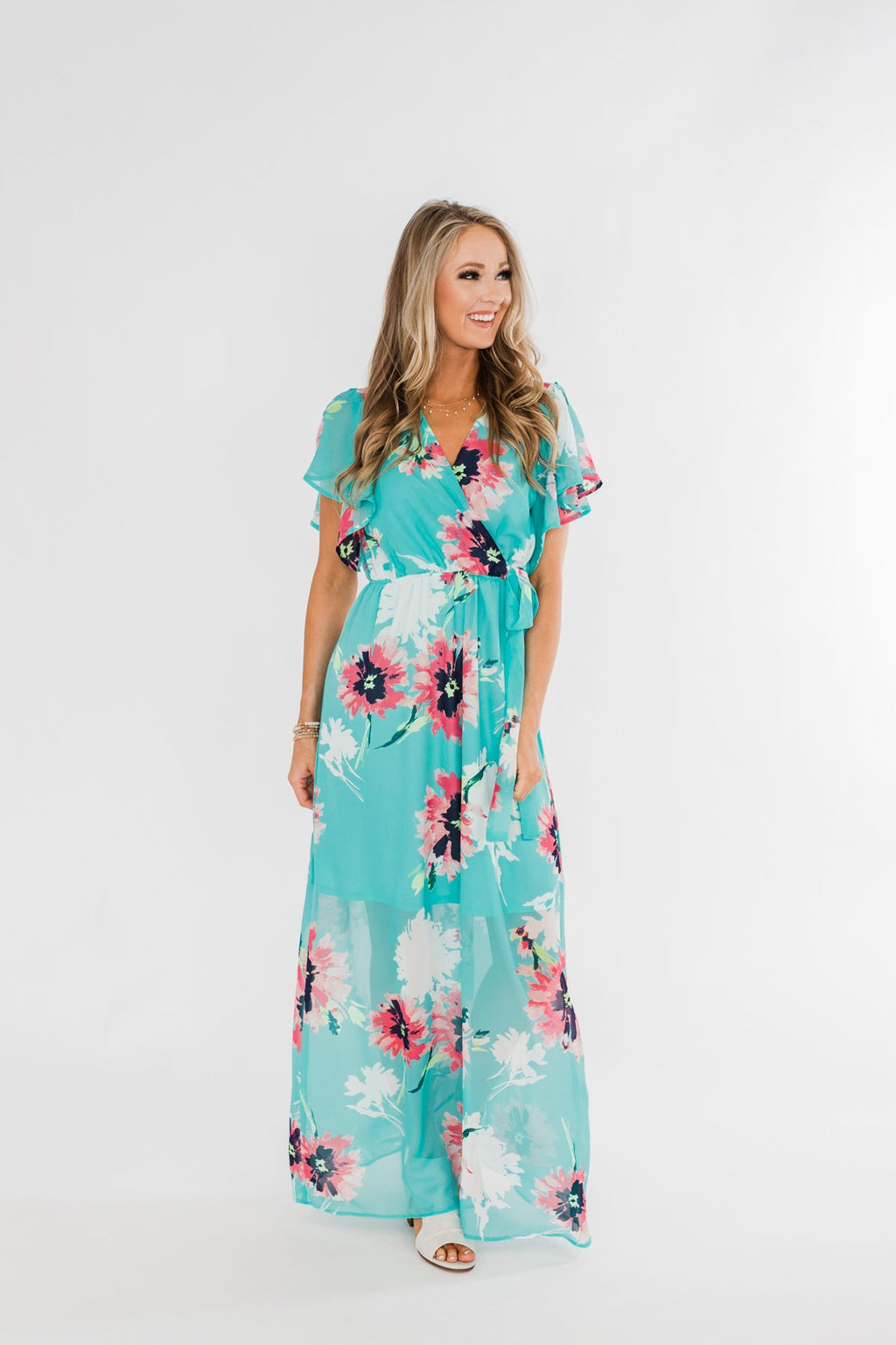 green emerald velvet dress Silver Moon Off-Shoulder Maxi Dress Floral Mint