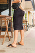 Off To Work Ribbed Button Skirt- Black