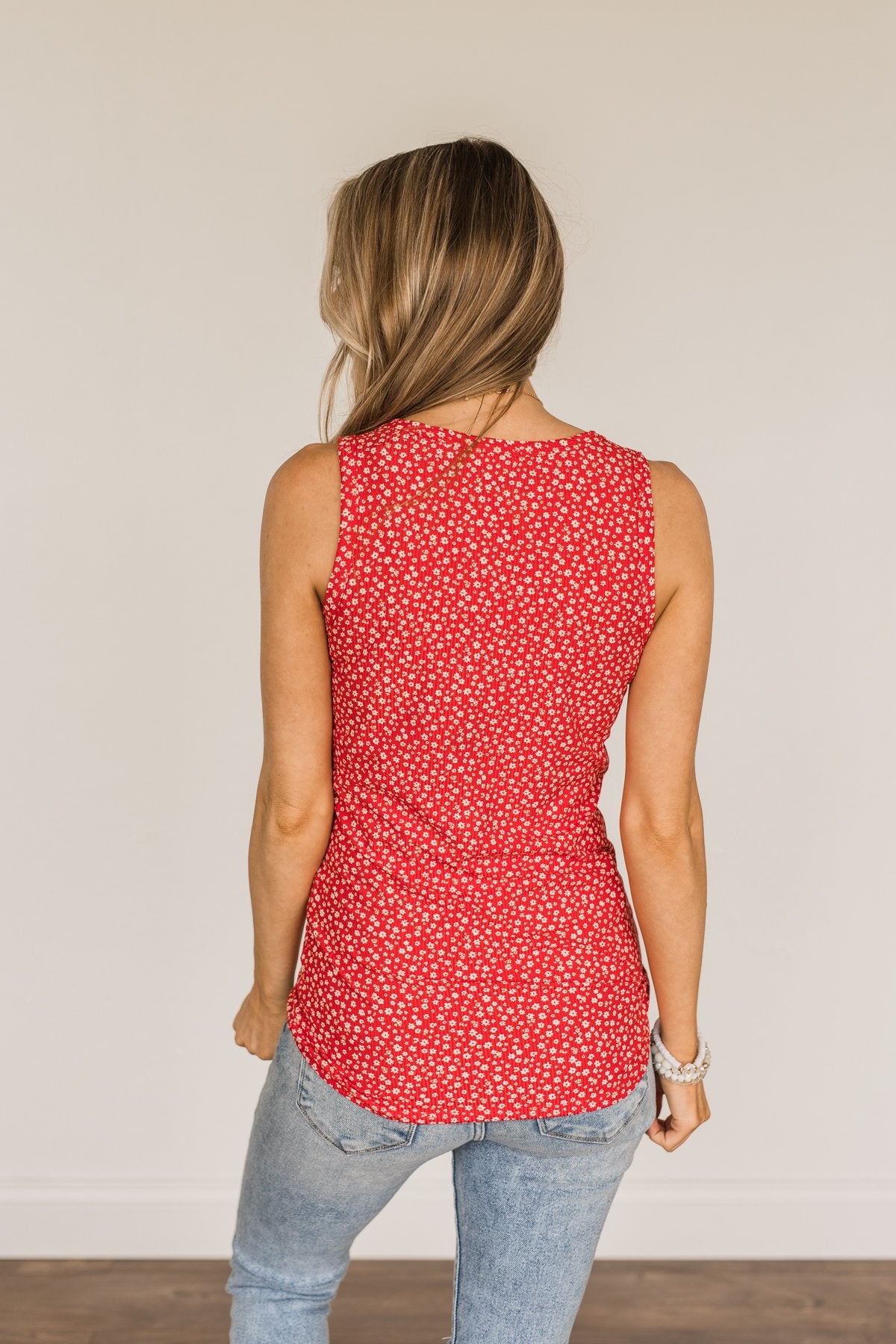 Feelin' Like A Firecracker Floral Henley Tank Top- Red