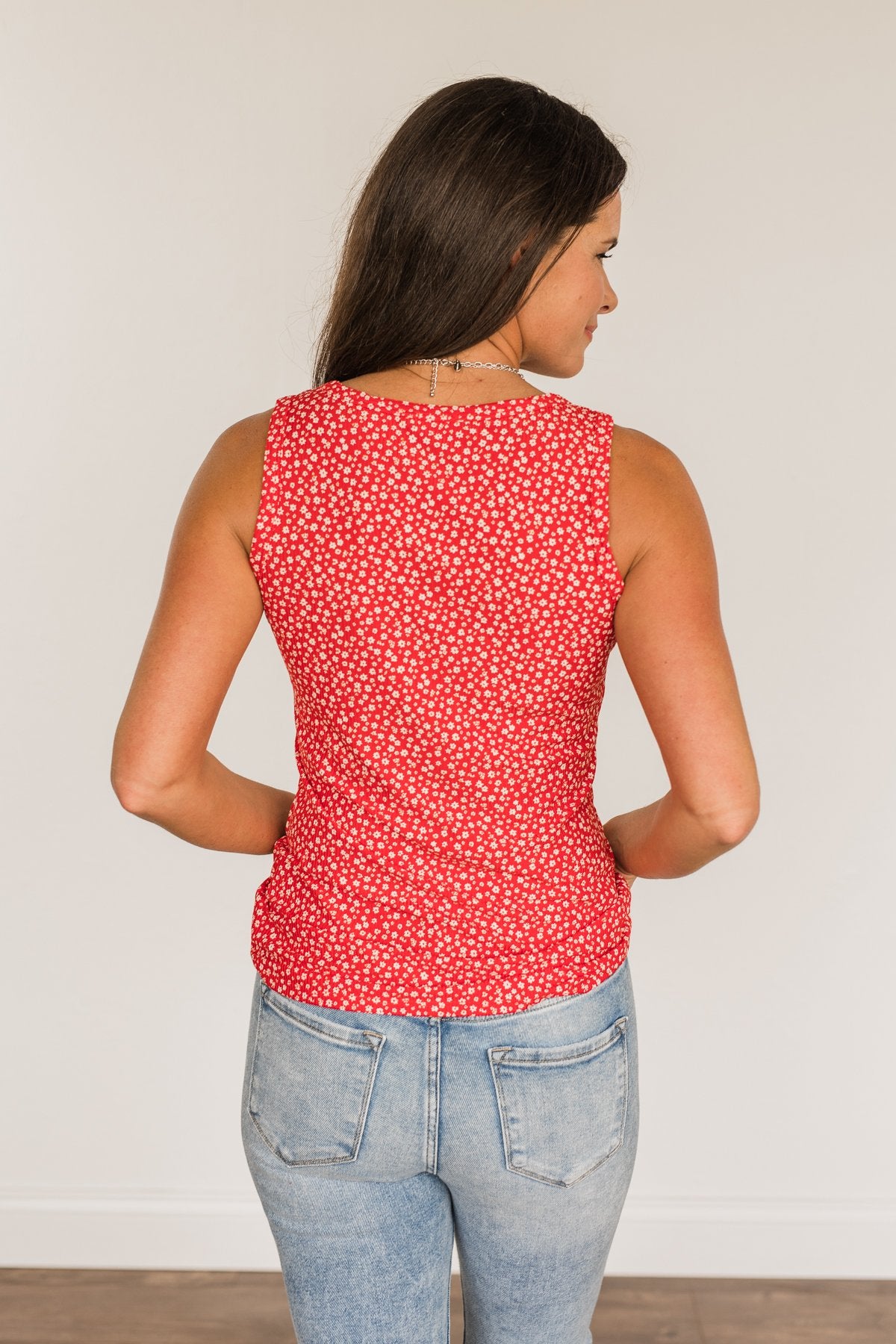 Feelin' Like A Firecracker Floral Henley Tank Top- Red