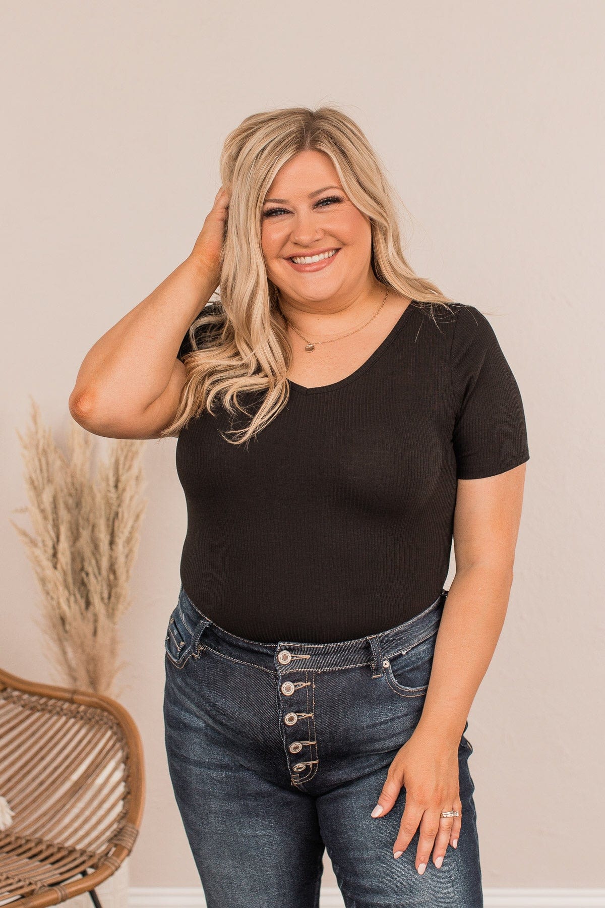 Looking For The One V-Neck Bodysuit- Black