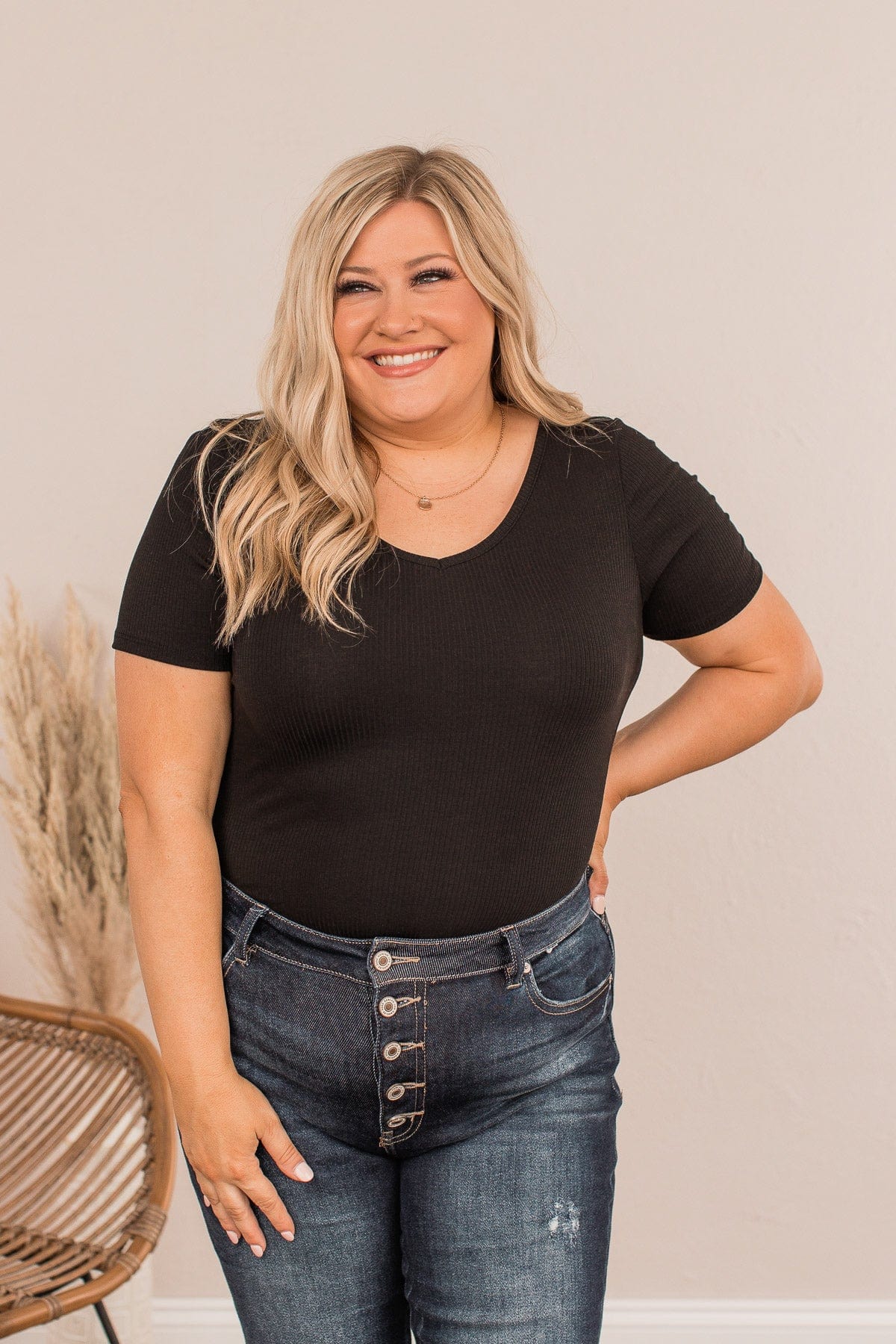 Looking For The One V-Neck Bodysuit- Black