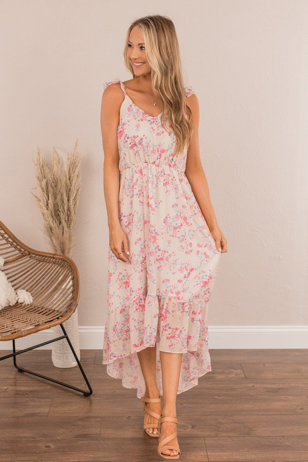 Under The Blossoms High-Low Dress- Cream