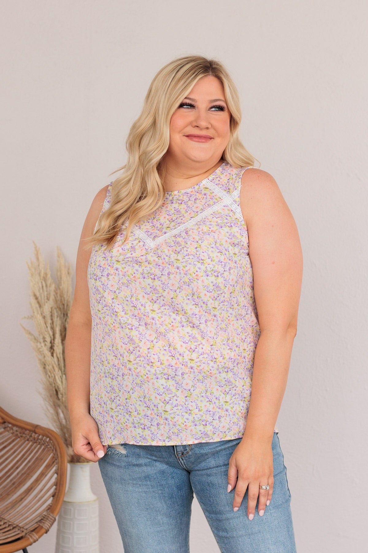 Captivating Blooms Floral Tank- Lilac