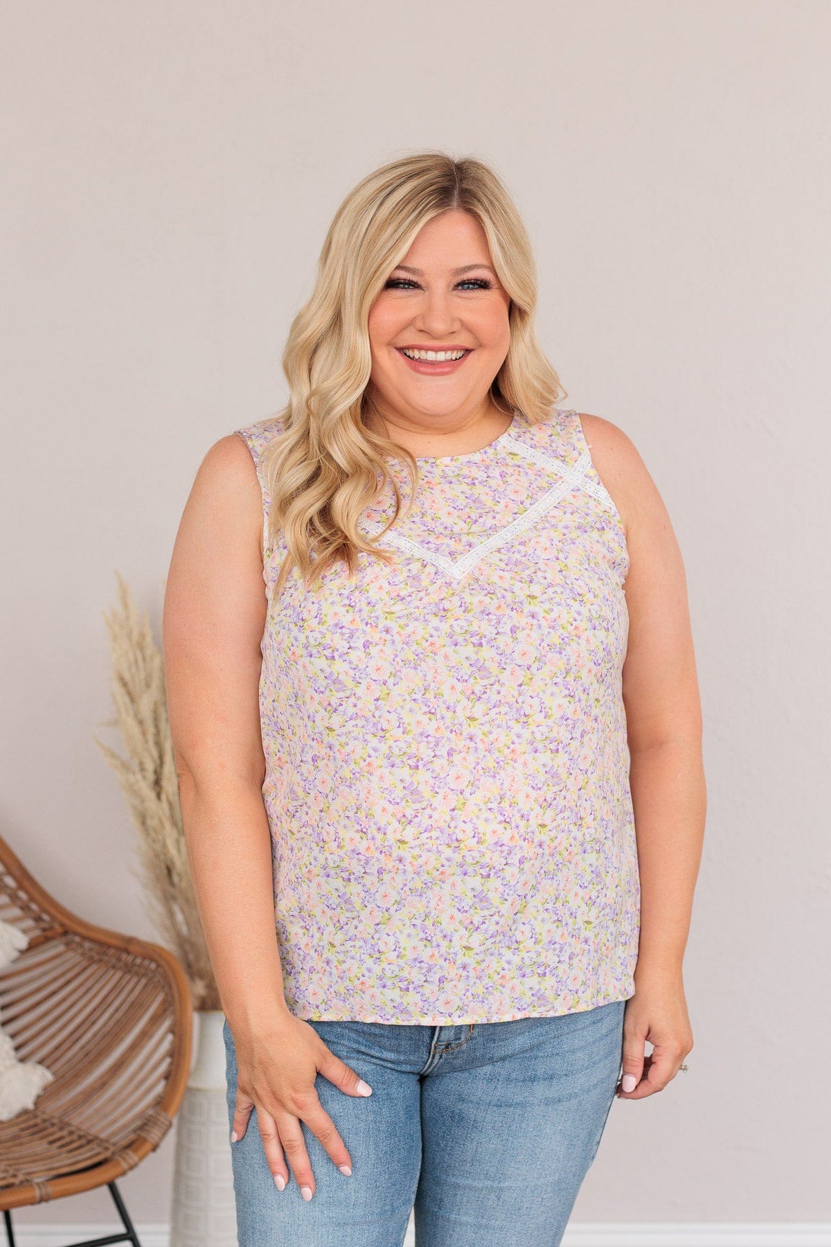Captivating Blooms Floral Tank- Lilac