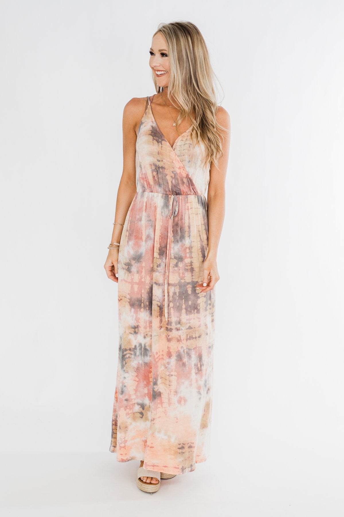 The One Tie Dye Maxi Dress- Peach, Charcoal, Ivory