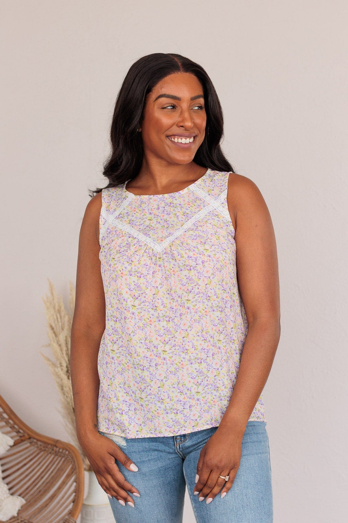 Captivating Blooms Floral Tank- Lilac