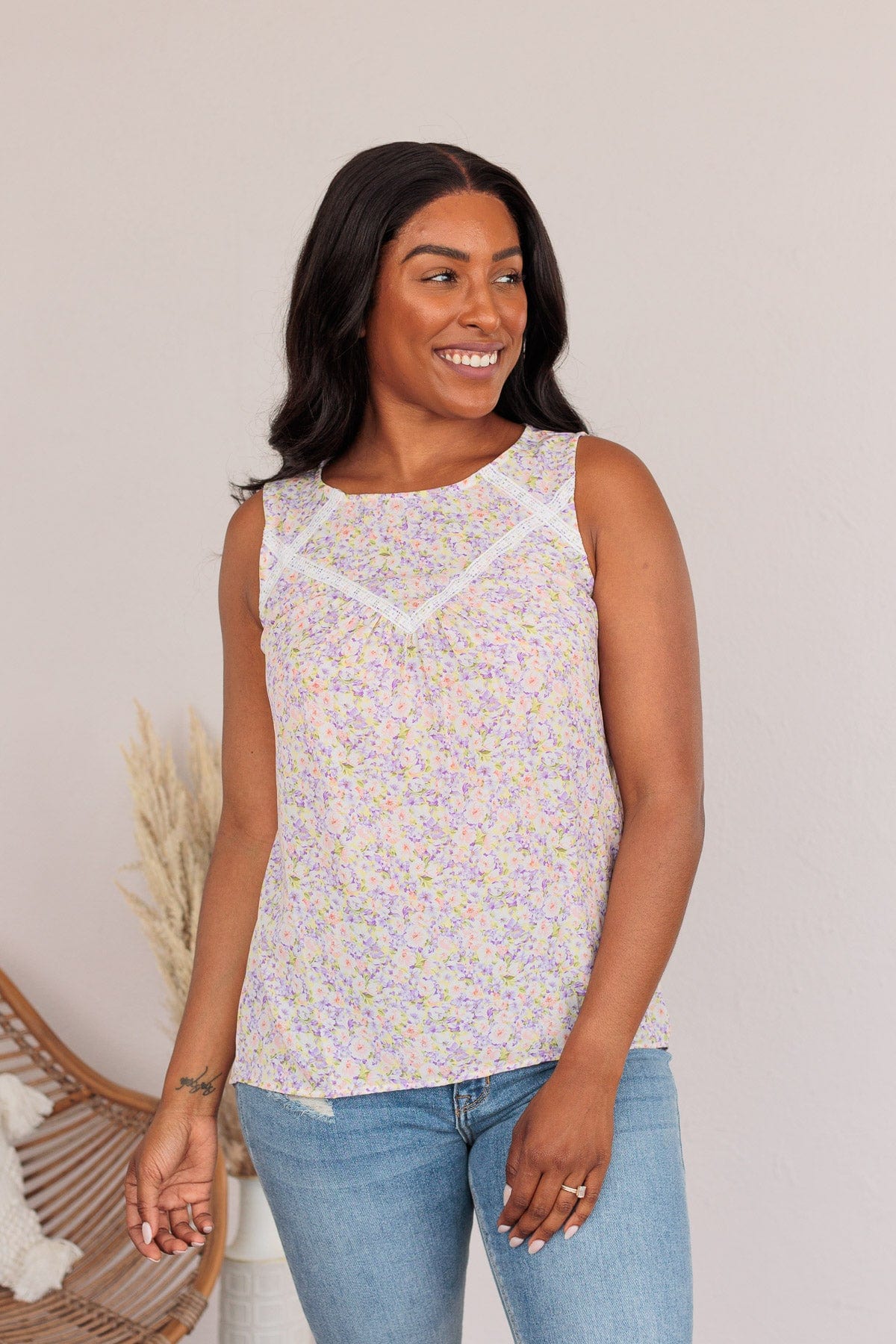 Captivating Blooms Floral Tank- Lilac
