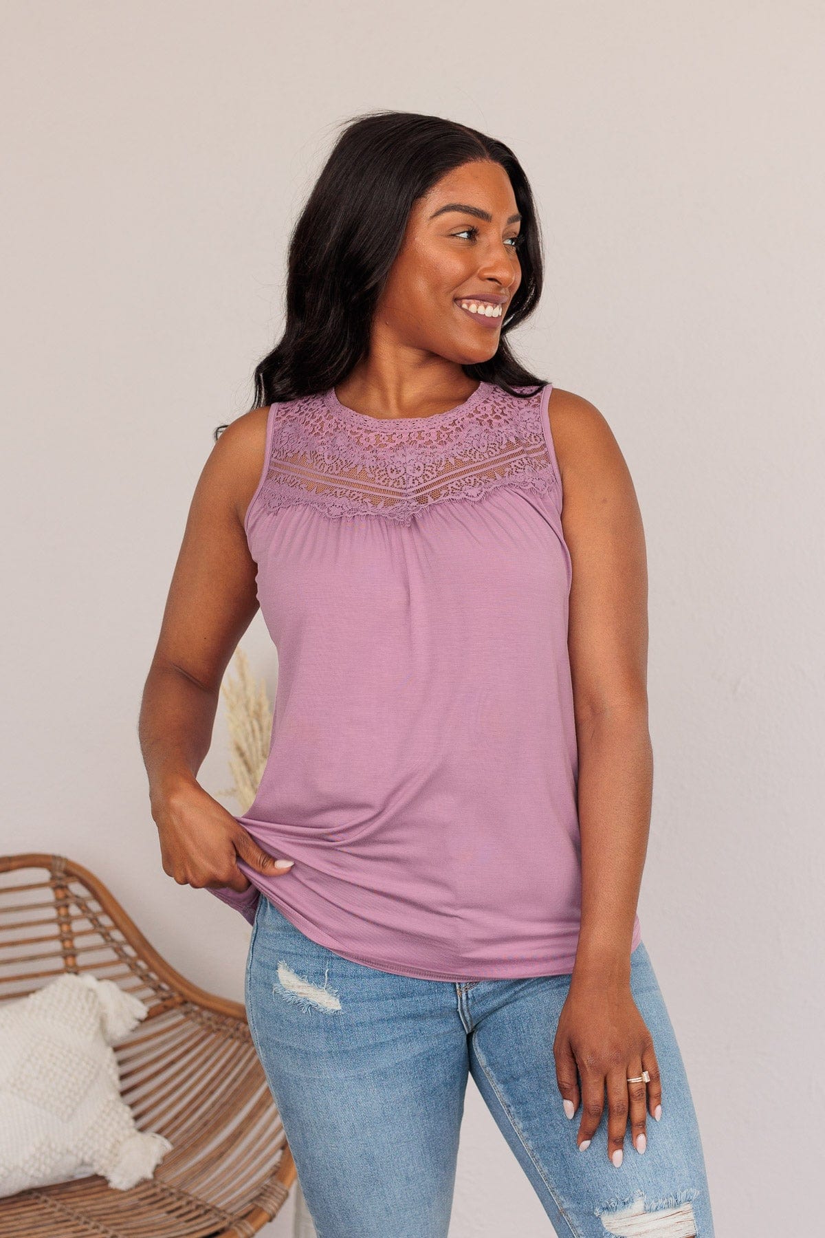 Intertwined Forever Lace Tank- Lilac