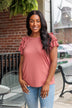 Almost There Tiered Flutter Sleeve Shirt- Rose