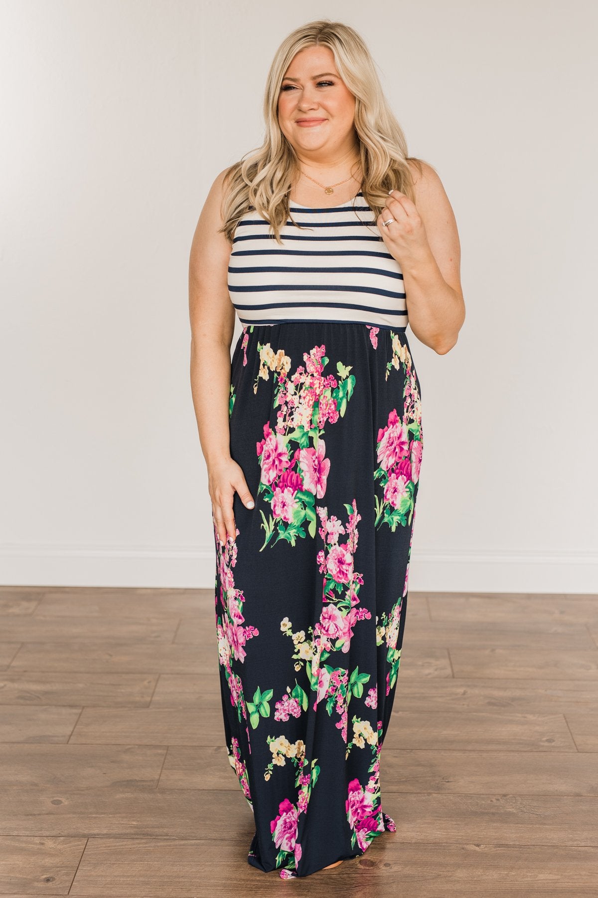 Heart Full Of Hope Floral Maxi Dress- Navy
