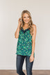 Dreaming Of Paradise Floral Tank Top- Green & Navy