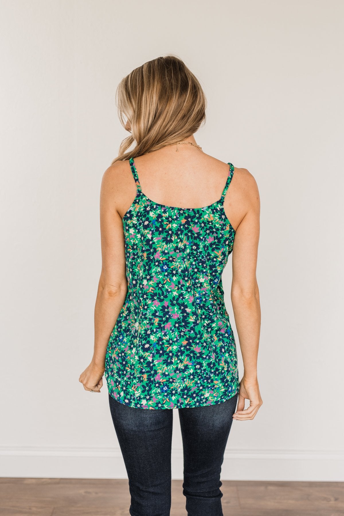 Dreaming Of Paradise Floral Tank Top- Green & Navy