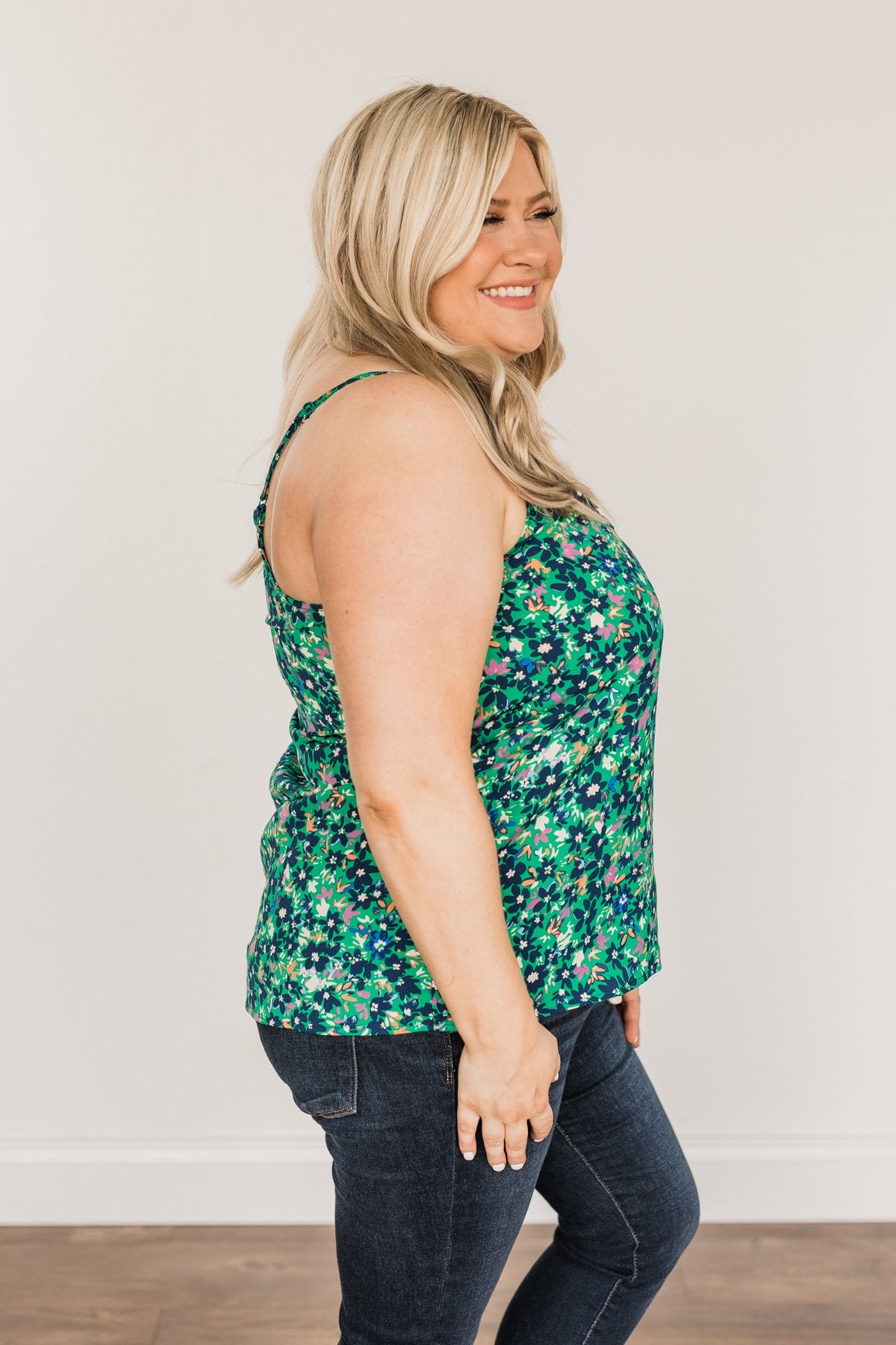 Dreaming Of Paradise Floral Tank Top- Green & Navy