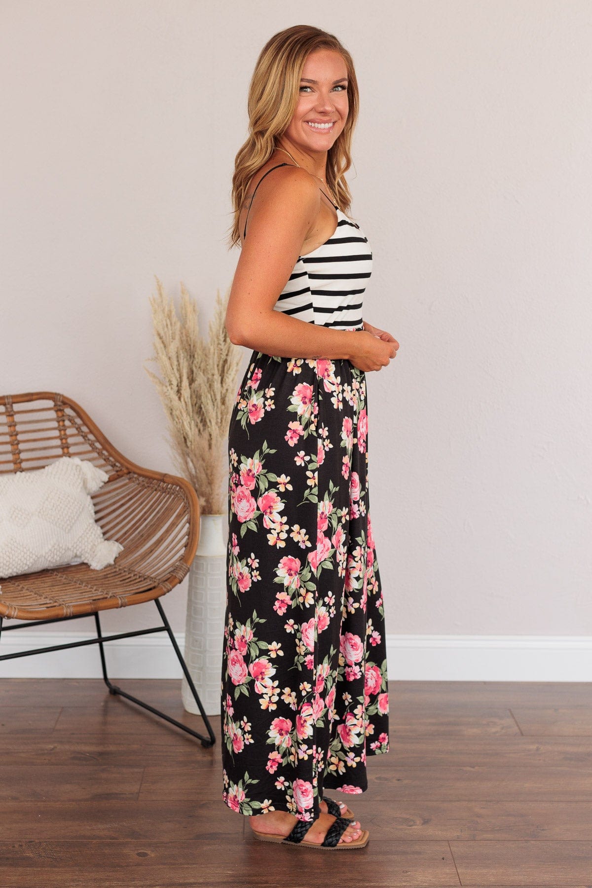 Searching For Me Floral Maxi Dress- Black
