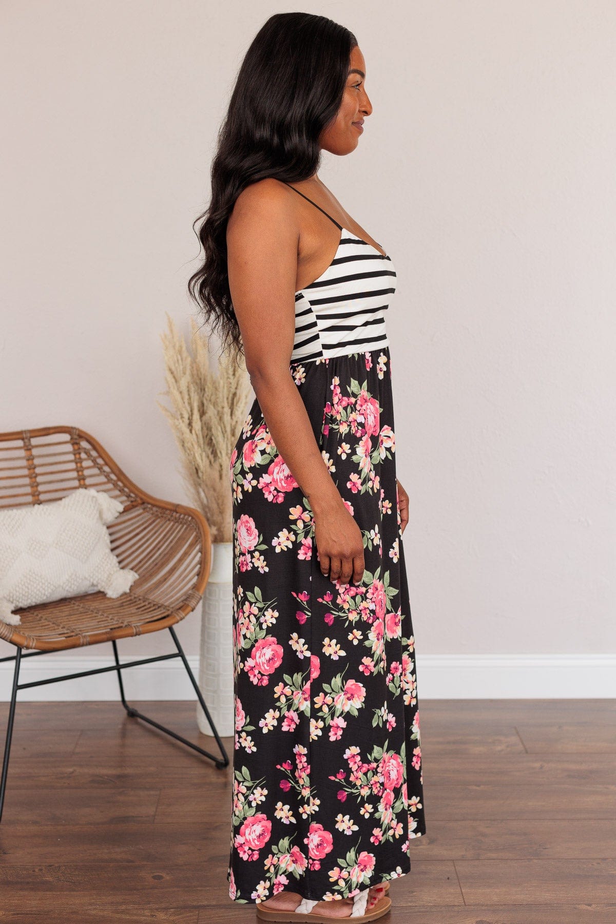 Searching For Me Floral Maxi Dress- Black