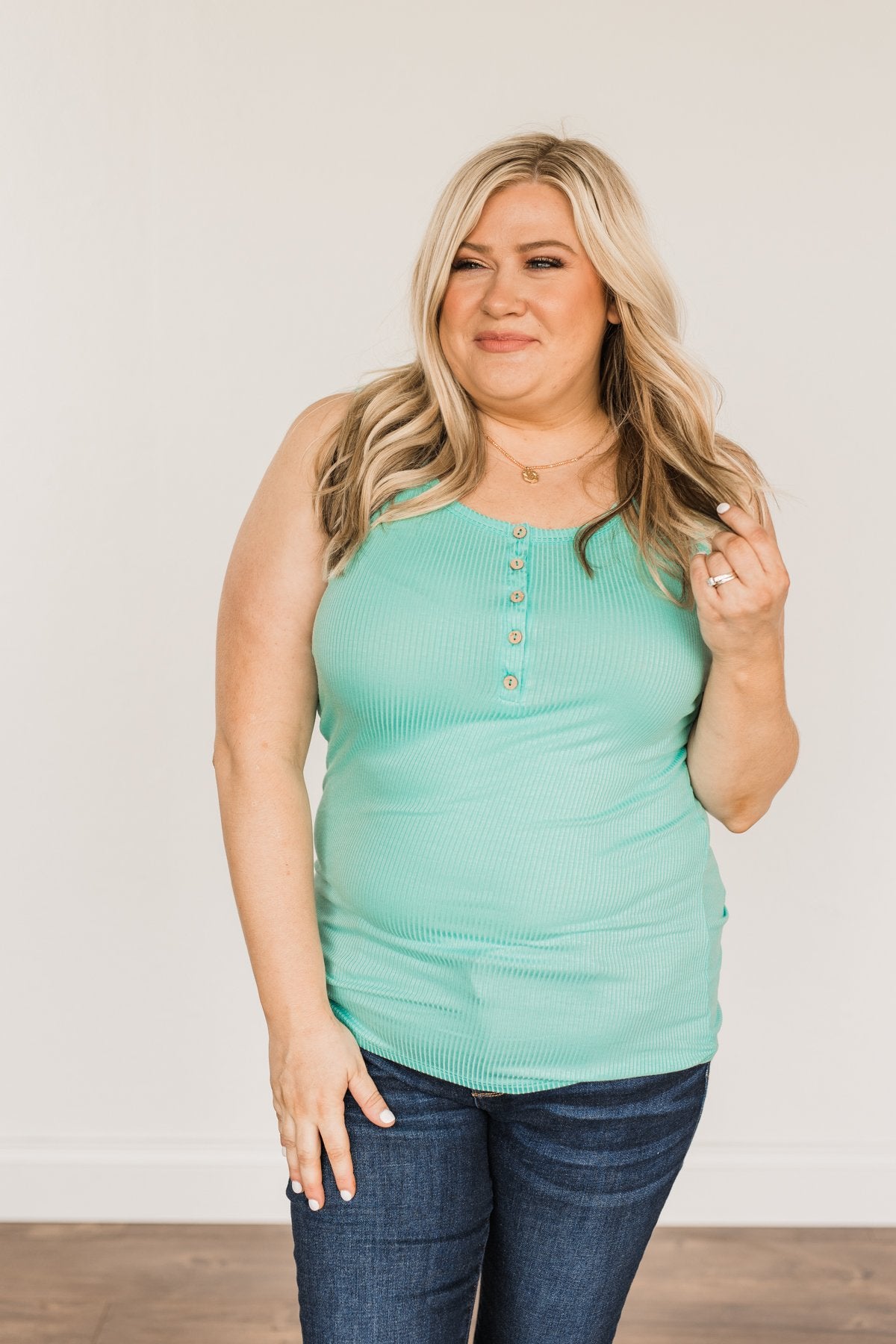 5 Button Henley Tank Top- Aqua