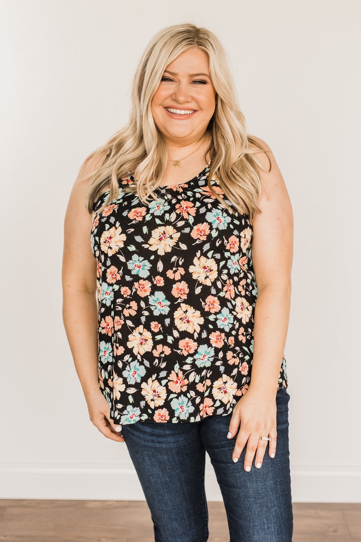 Times Are Changing Floral Tank Top- Black