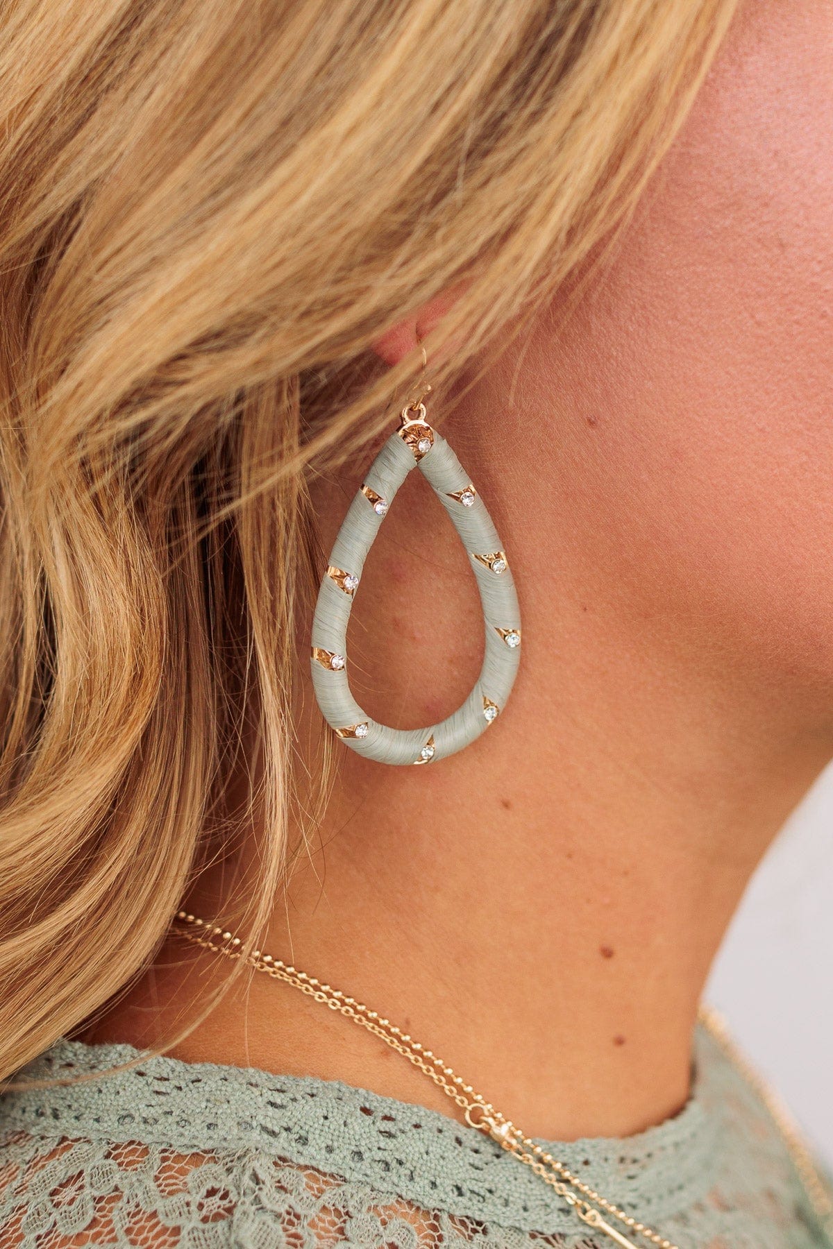 Opulent Lives Teardrop Dangle Earrings- Dusty Sage