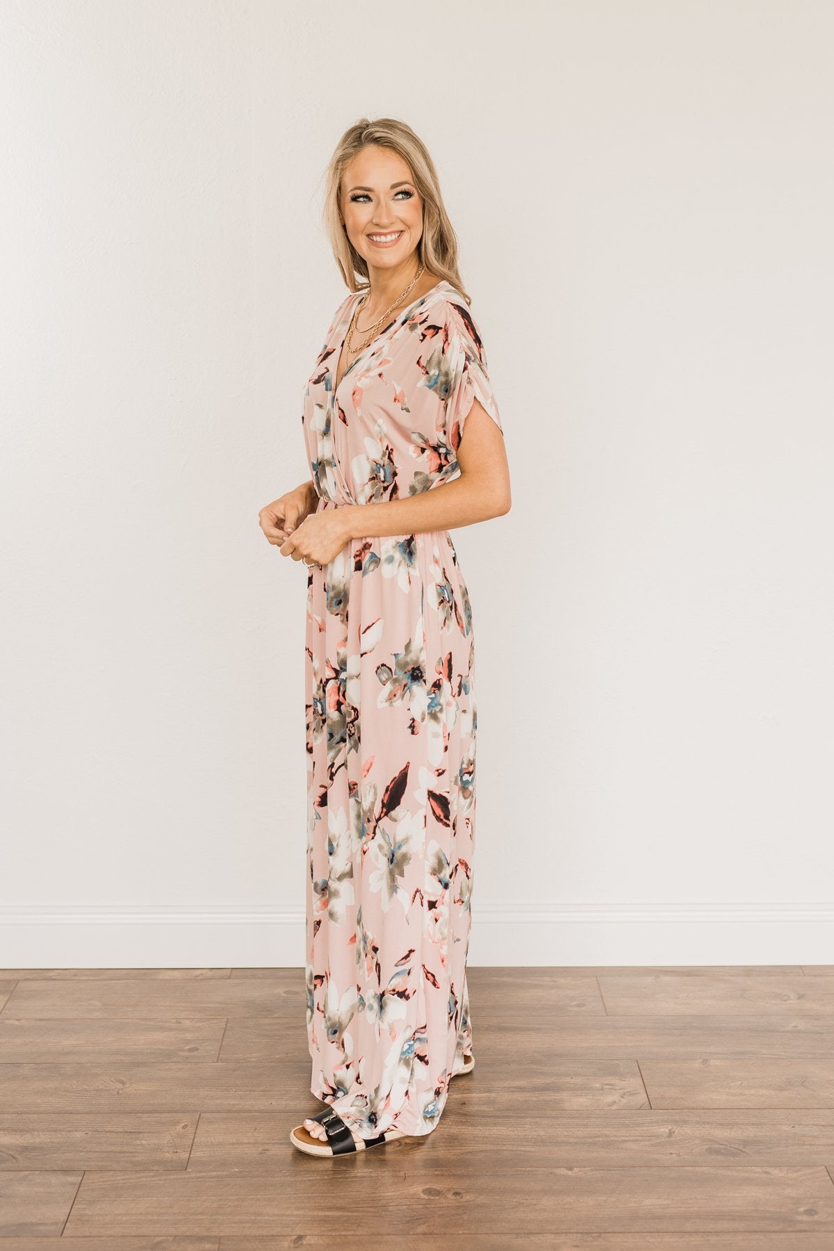 Dusty pink best sale floral maxi dress