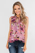 I'll Be There Floral Neck Tie Tank Top- Orchid