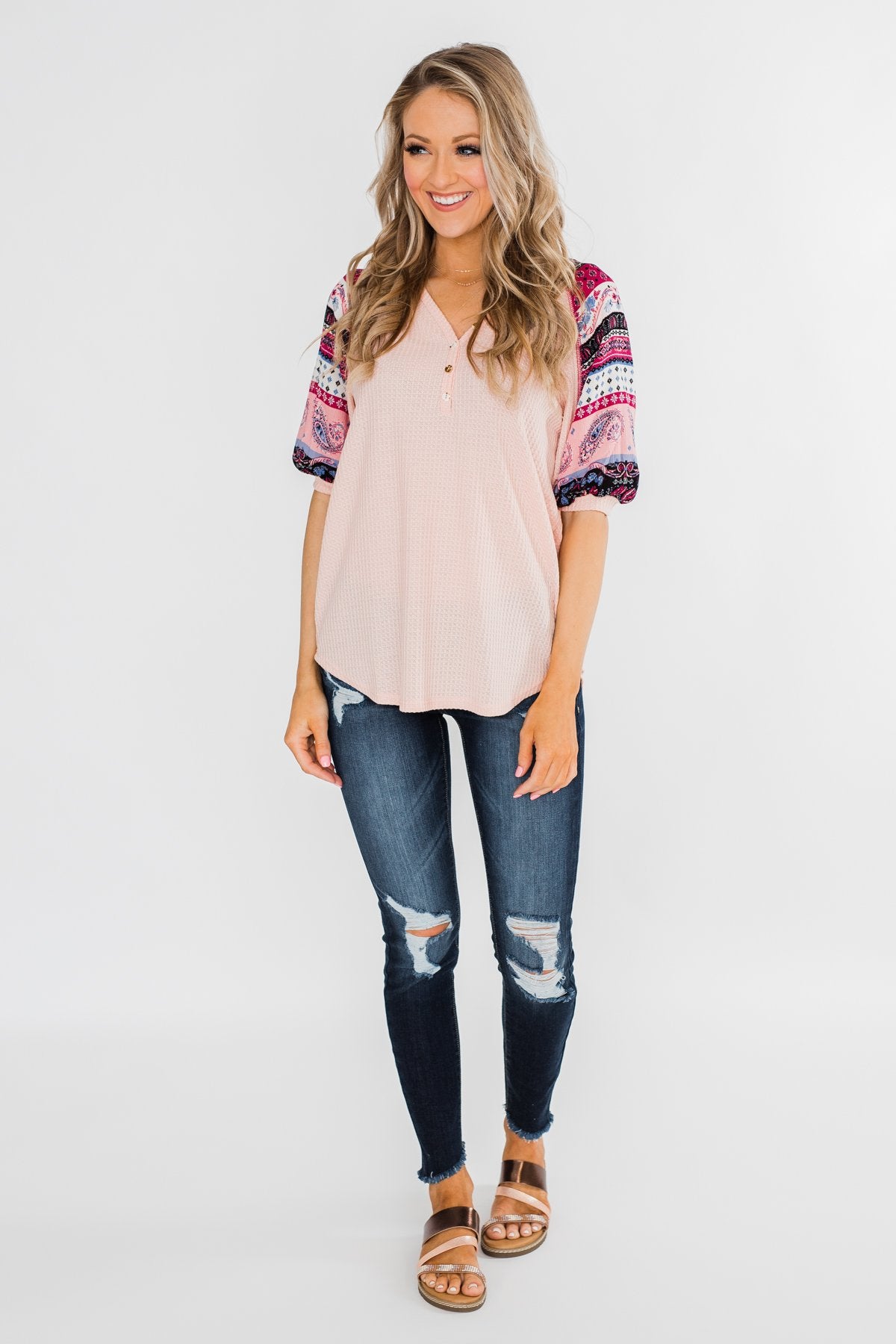 Uniquely You Button Detail Top- Blush