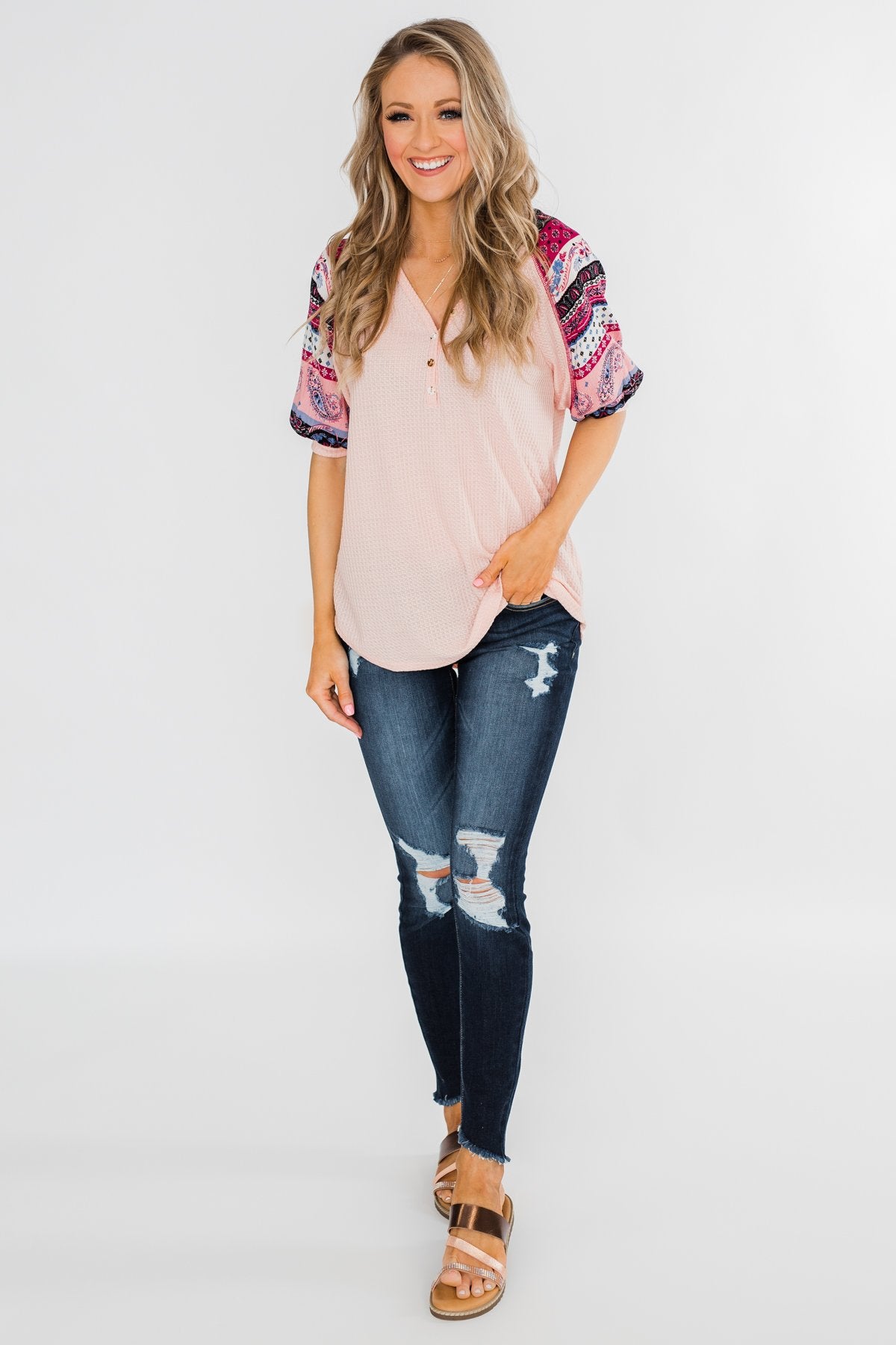 Uniquely You Button Detail Top- Blush