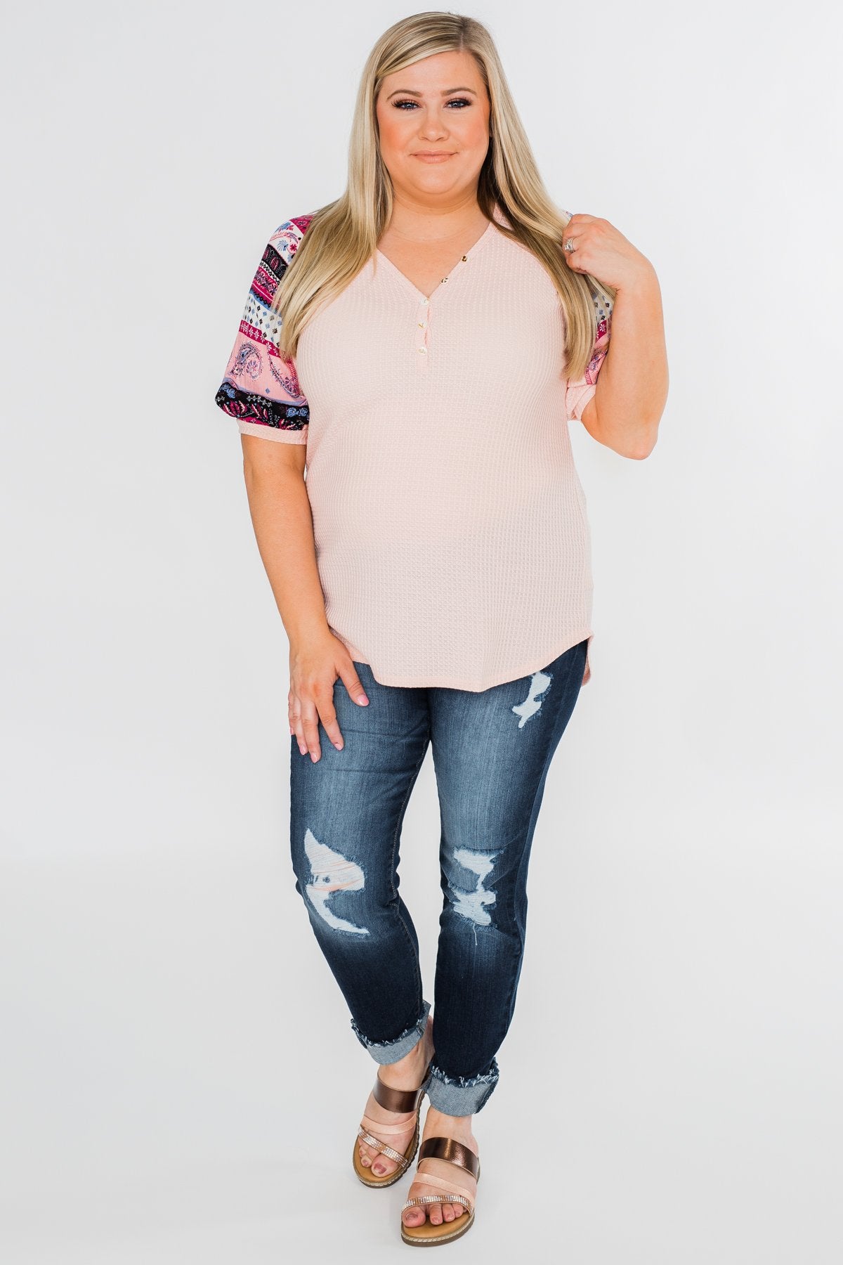 Uniquely You Button Detail Top- Blush