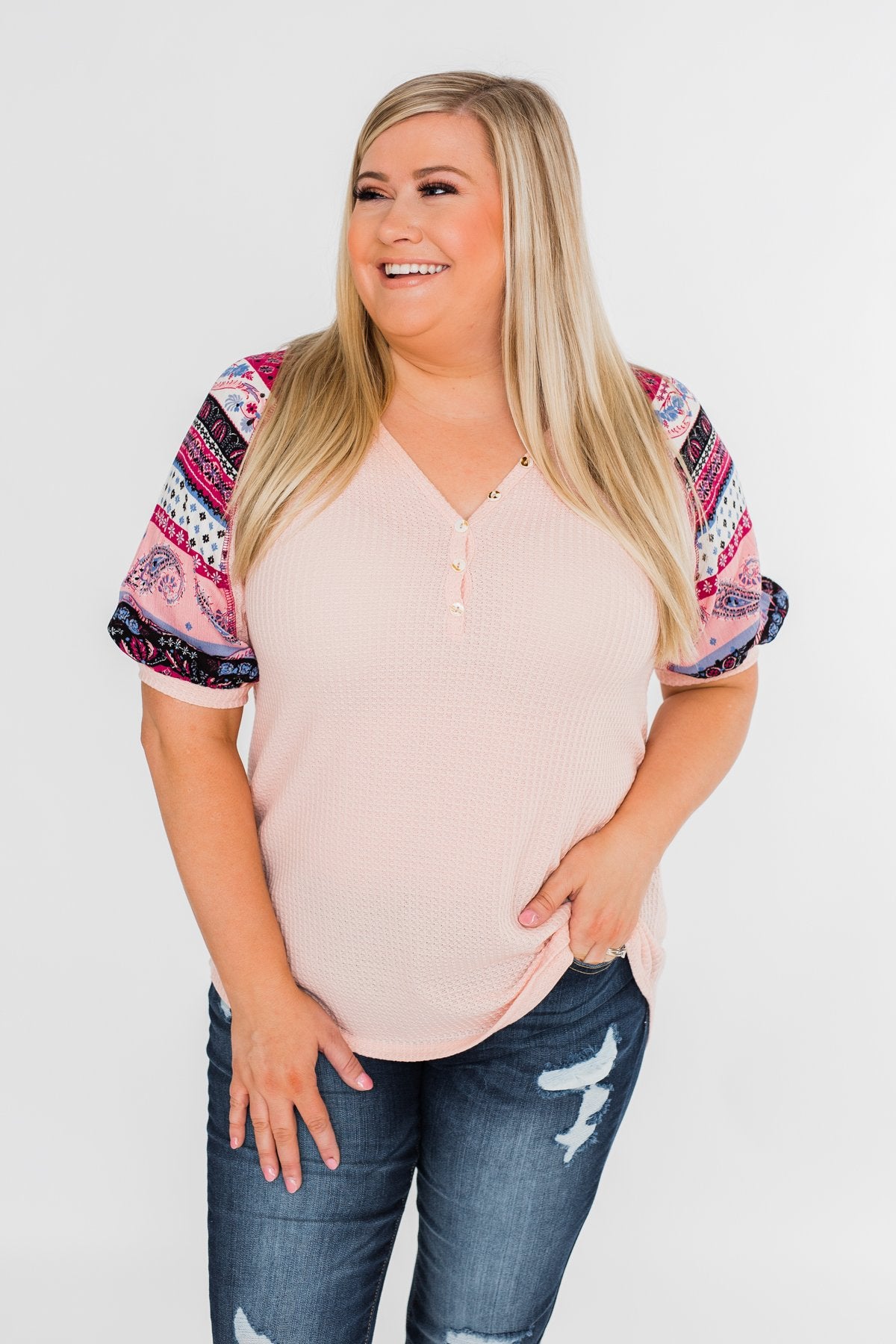 Uniquely You Button Detail Top- Blush