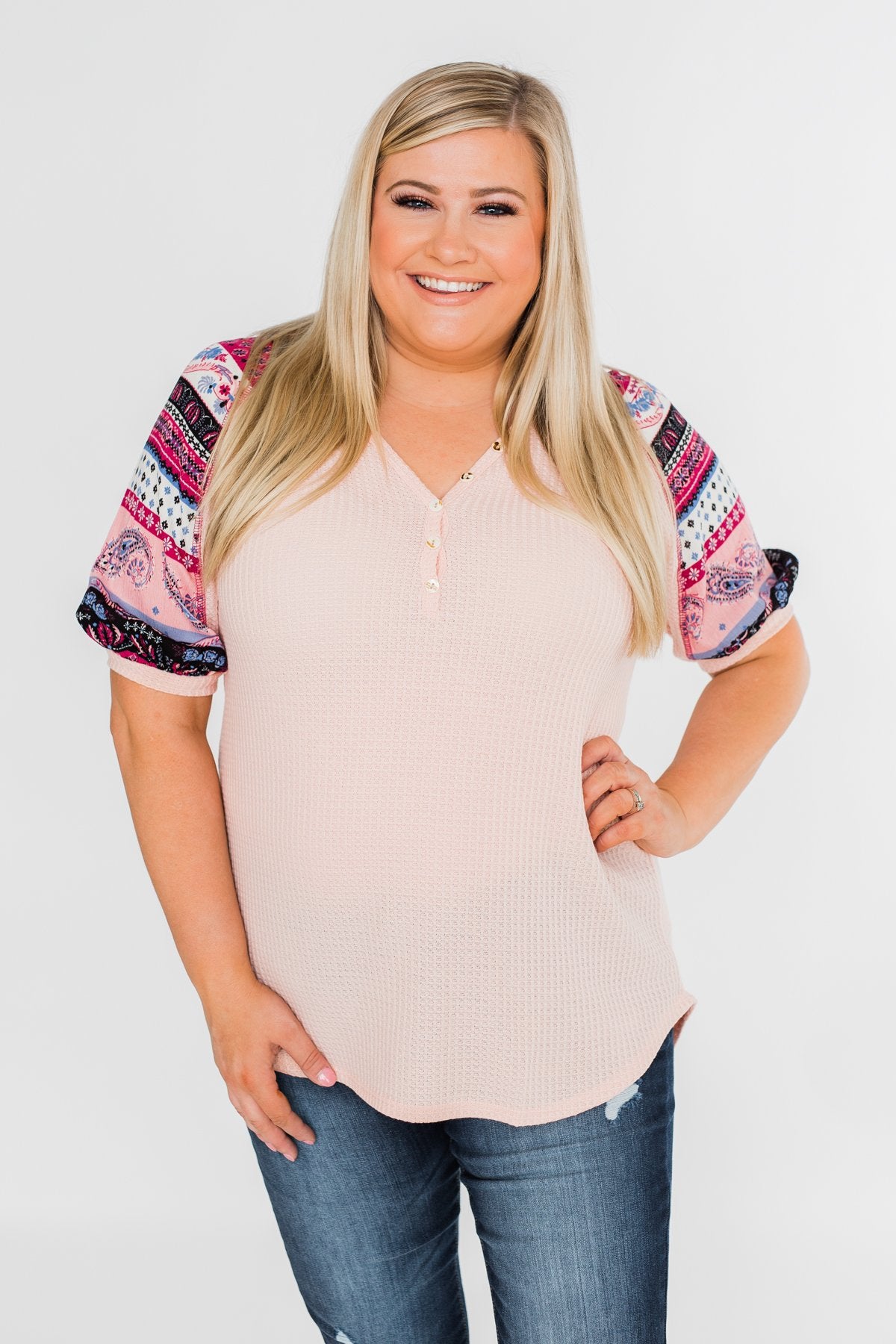 Uniquely You Button Detail Top- Blush