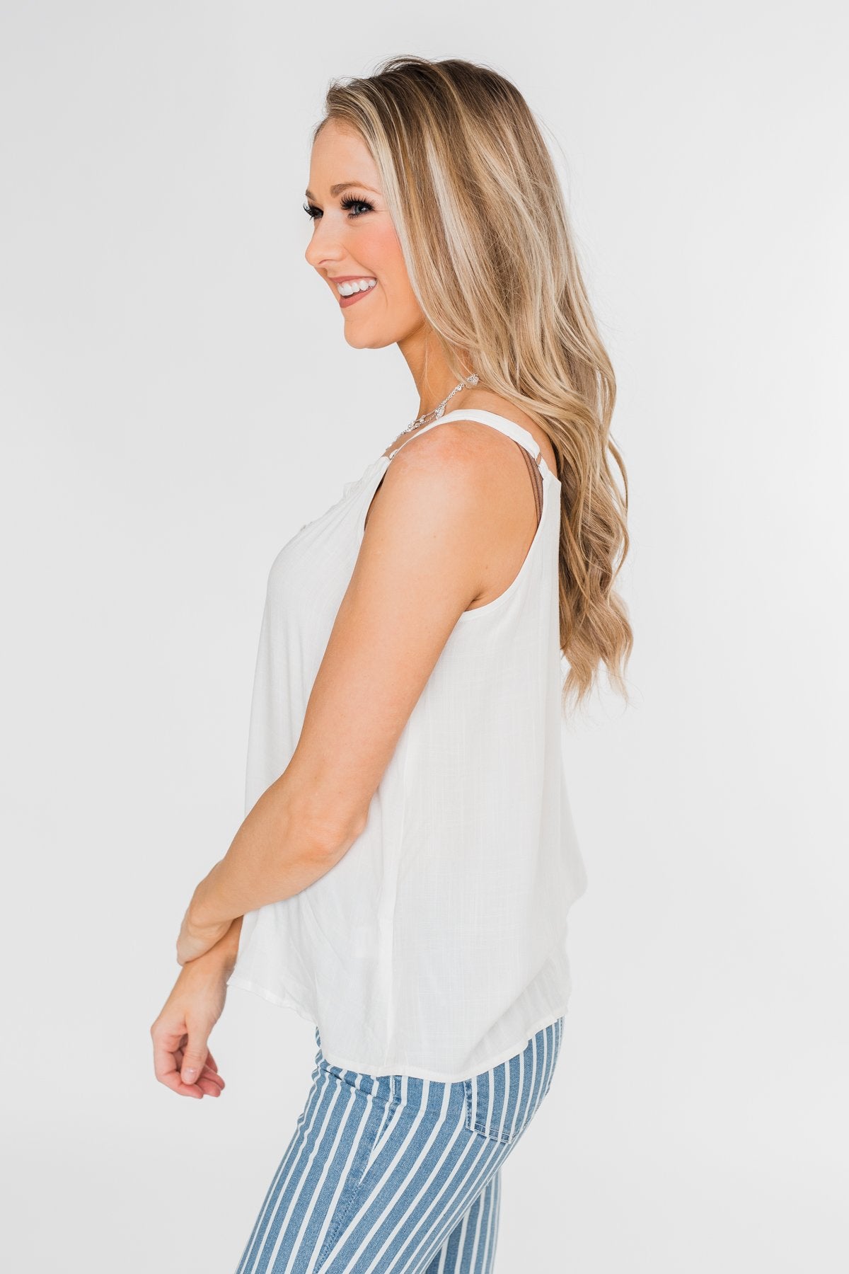 Happy Together Ruffle Tank Top- Ivory