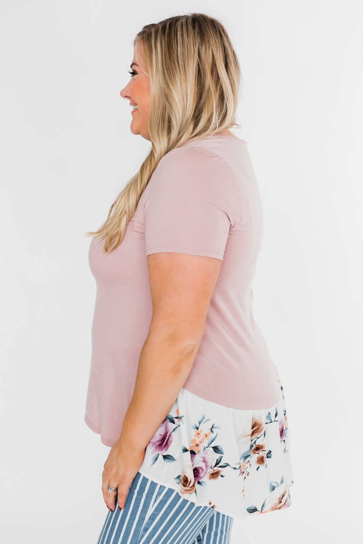 Lift My Spirits Floral Ruffle Top- Mauve