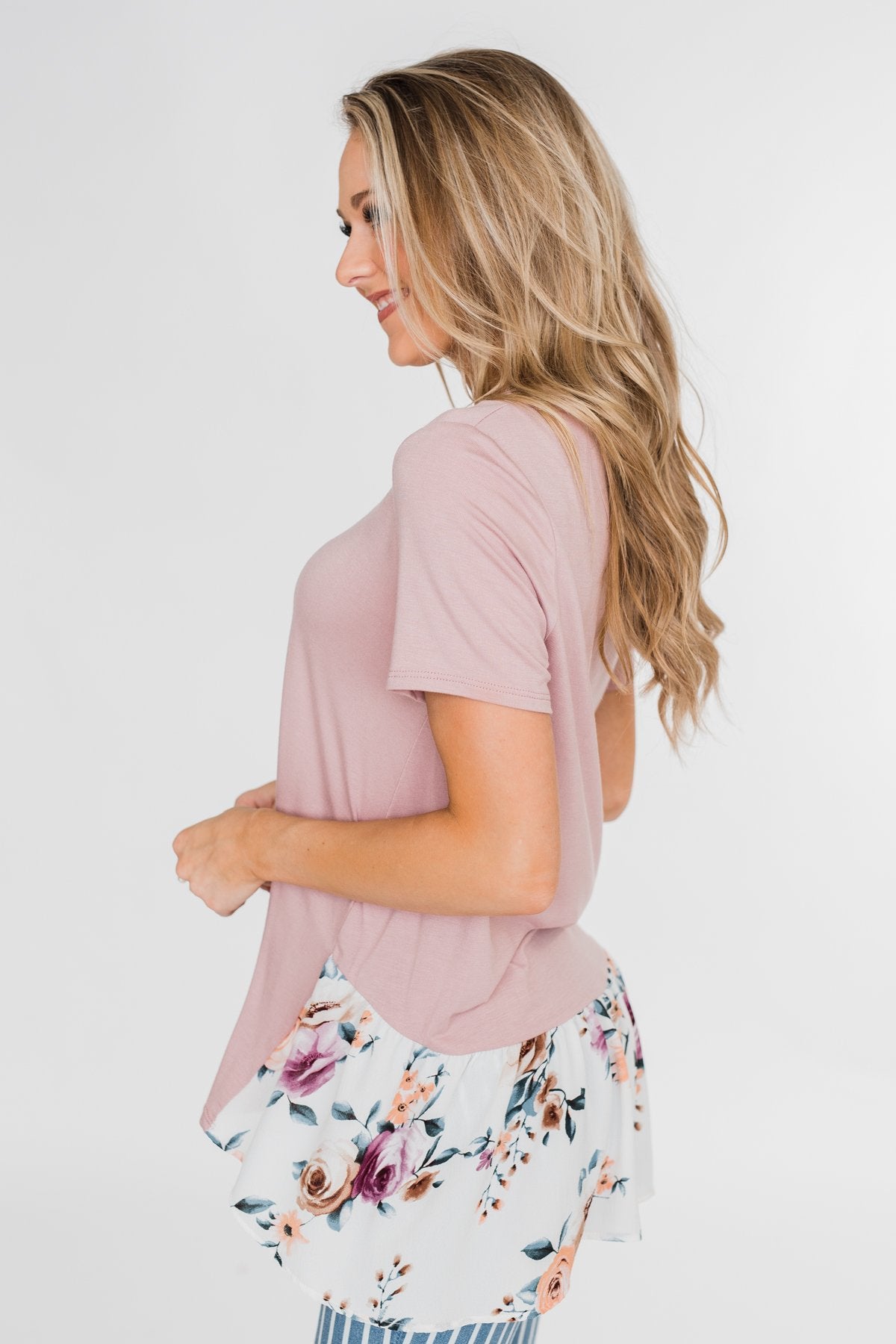 Lift My Spirits Floral Ruffle Top- Mauve