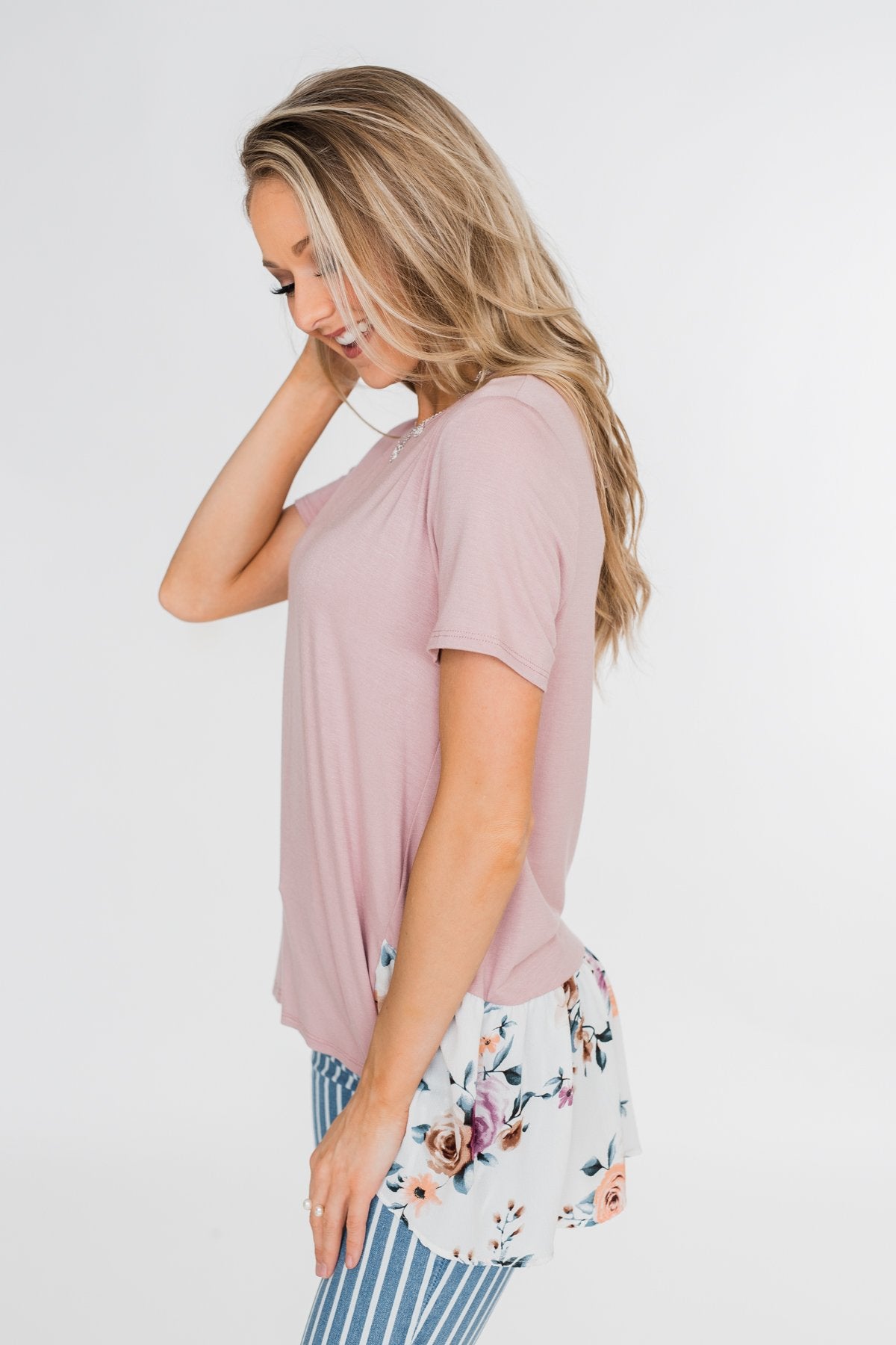 Lift My Spirits Floral Ruffle Top- Mauve