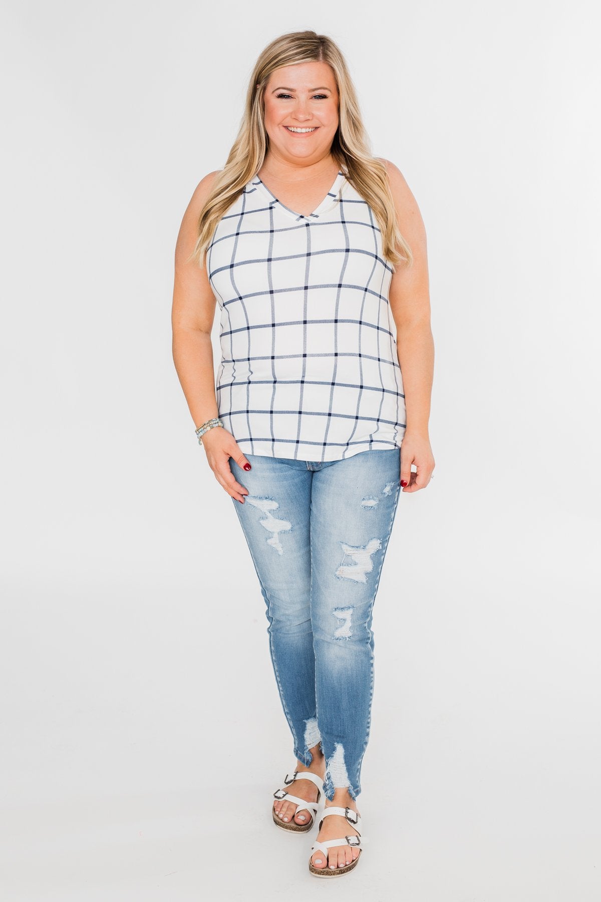 Step to the Beat Graph Striped Tank Top- White