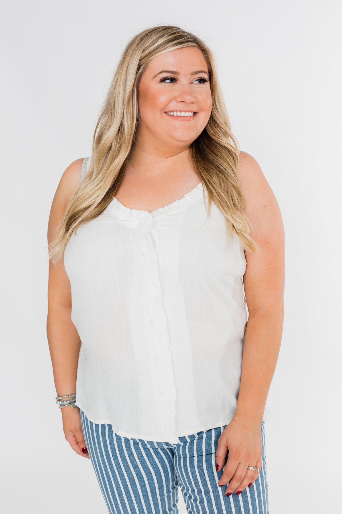 Happy Together Ruffle Tank Top- Ivory
