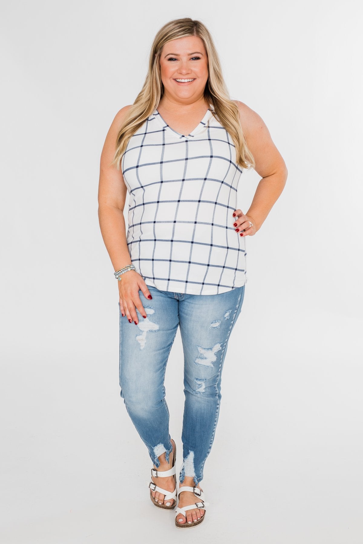 Step to the Beat Graph Striped Tank Top- White