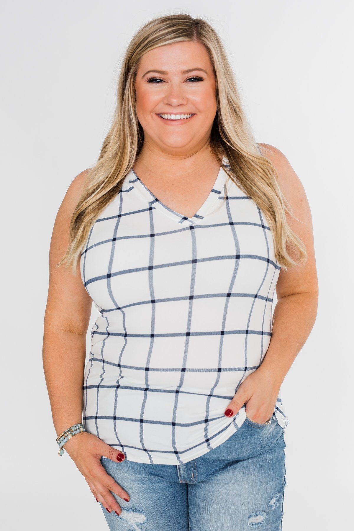 Step to the Beat Graph Striped Tank Top- White
