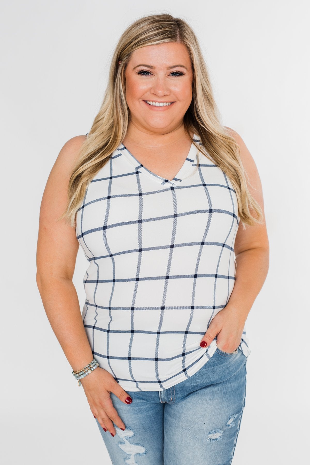 Step to the Beat Graph Striped Tank Top- White