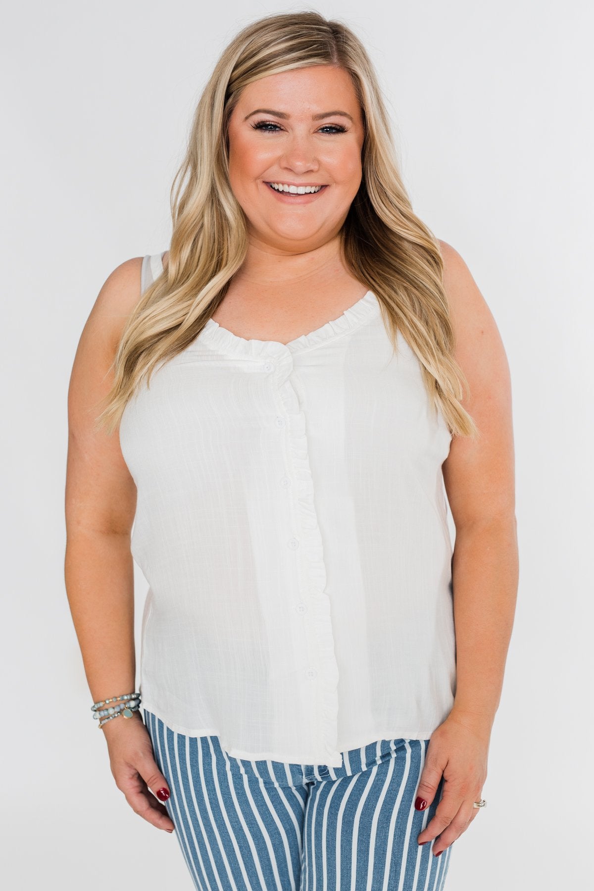 Happy Together Ruffle Tank Top- Ivory