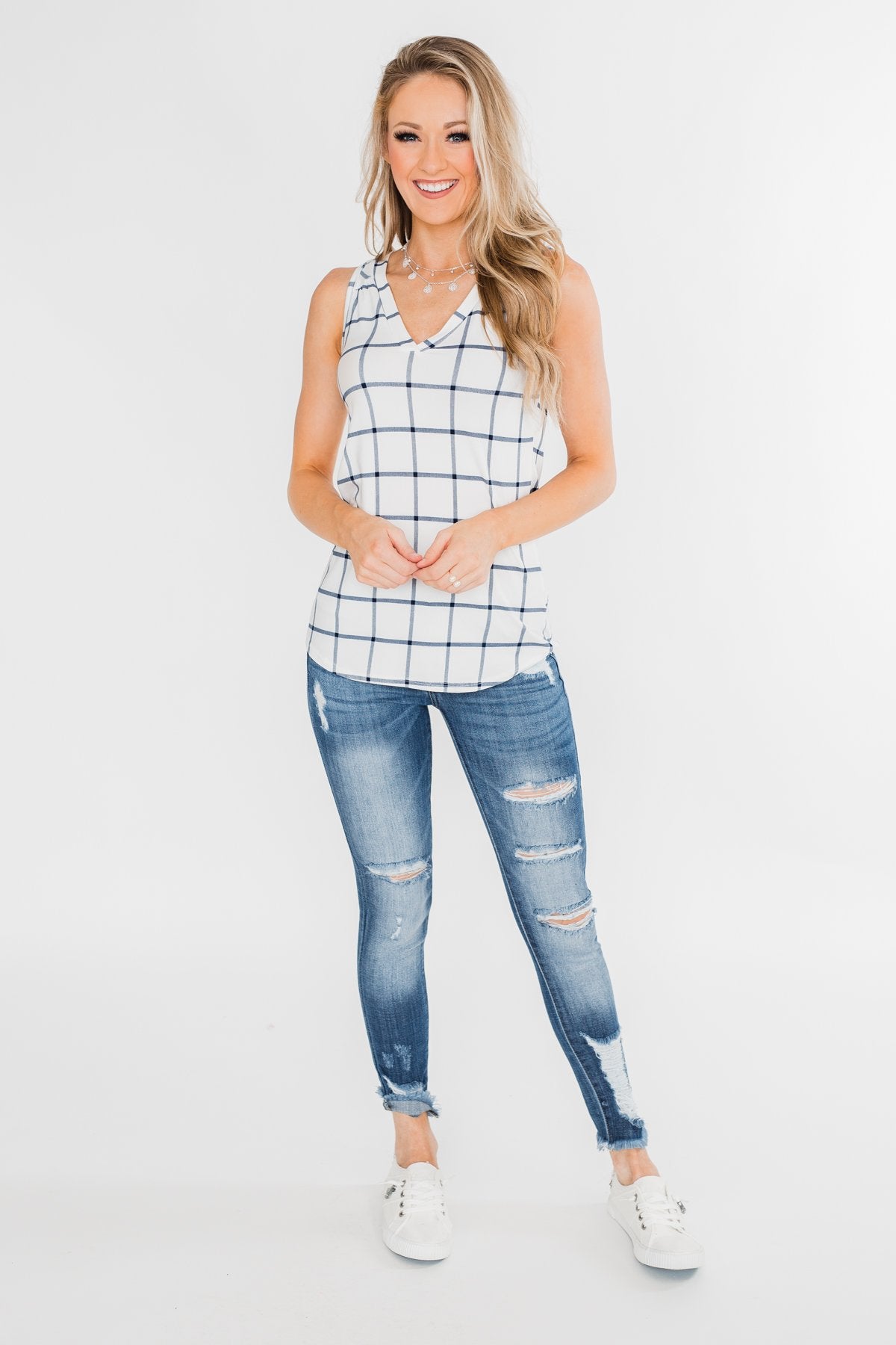 Step to the Beat Graph Striped Tank Top- White