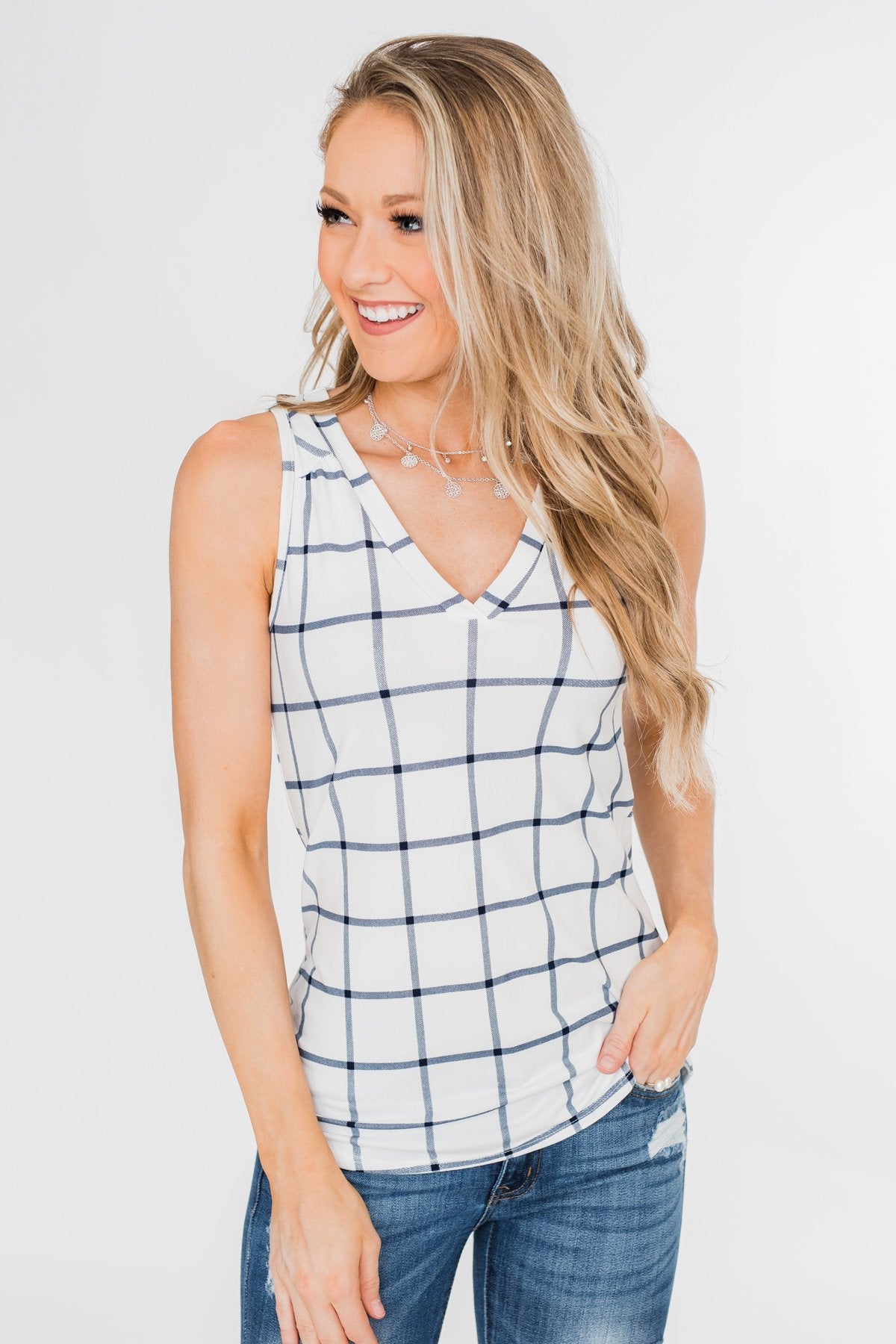 Step to the Beat Graph Striped Tank Top- White