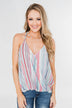 Colorful Stripe and Crochet Halter Tank Top- Lavender & Mint