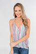 Colorful Stripe and Crochet Halter Tank Top- Lavender & Mint
