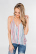 Colorful Stripe and Crochet Halter Tank Top- Lavender & Mint